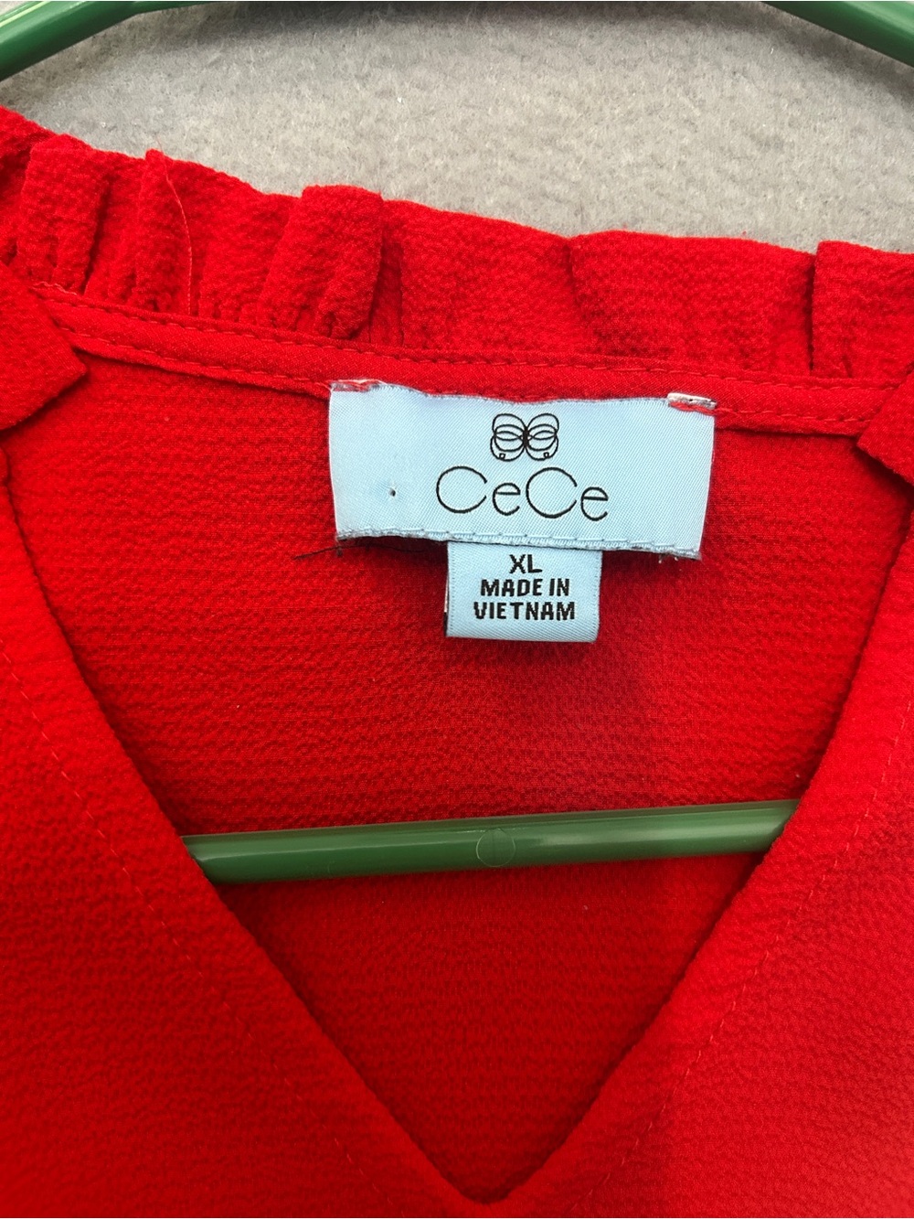 Women’s CeCe Ruffle Sleeve Blouse Size XL Red V-Neck Career Top - Picture 5 of 5